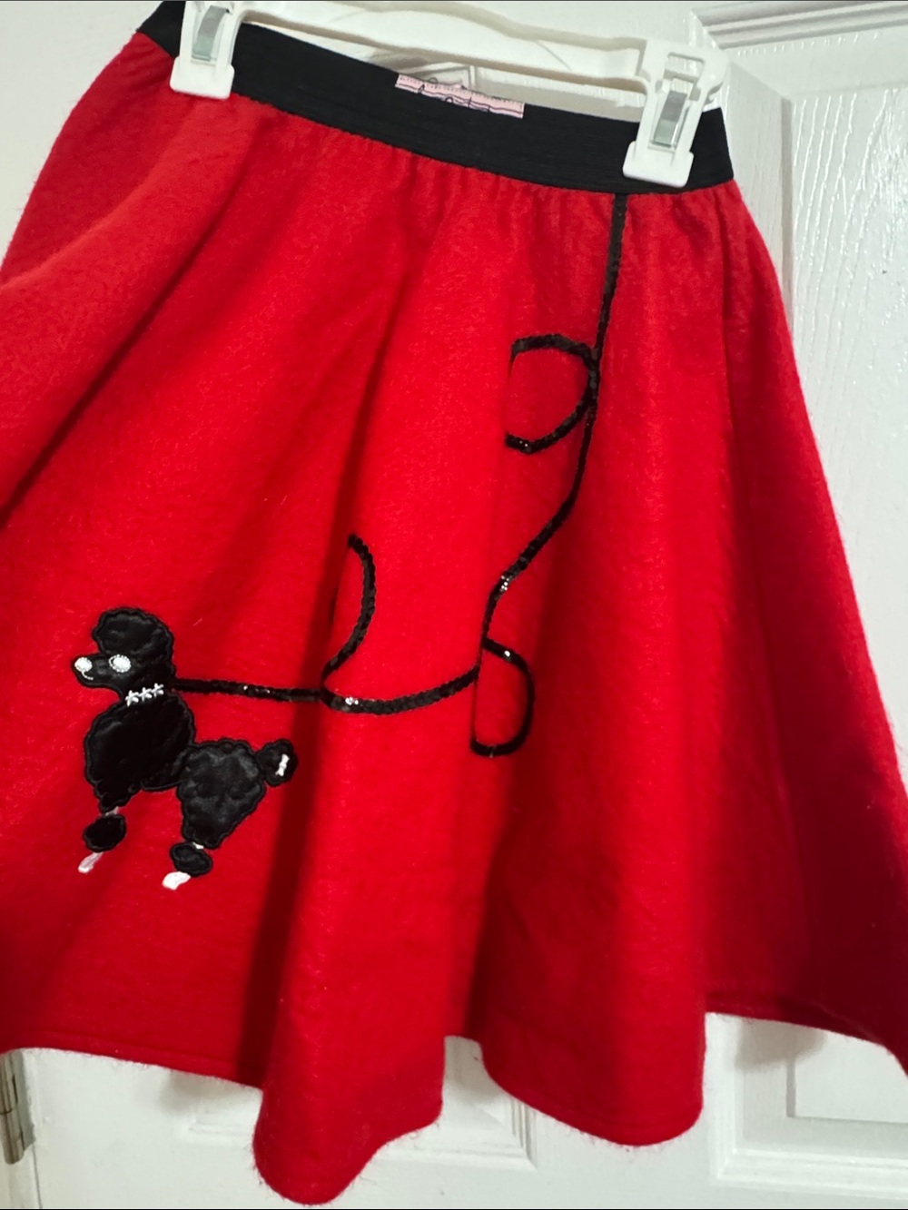 Red Circle Skirt with Black Poodle Applique - Women